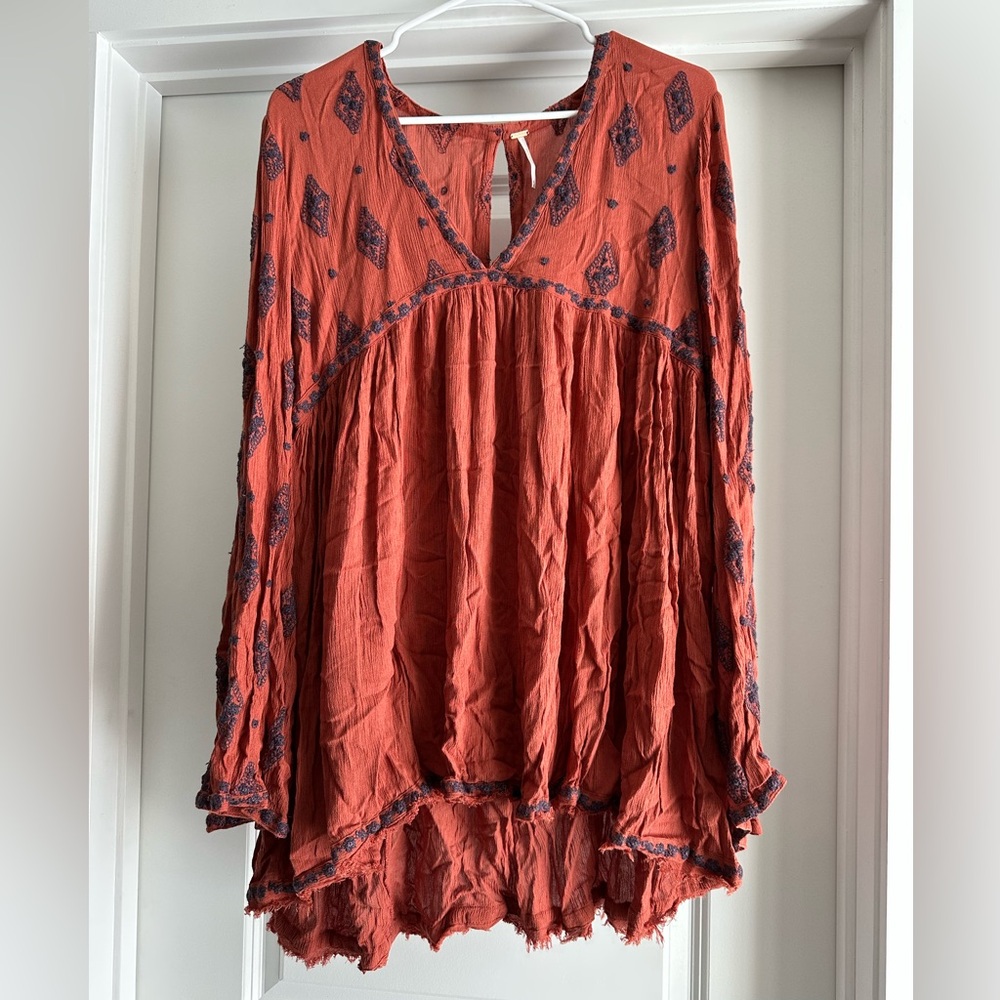 Free People Terracotta Tunic with Navy Accents
